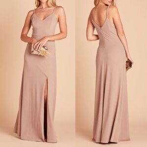 Birdy Grey Jay Crepe Stretch Front Slit Long Dress Taupe Small NWT
